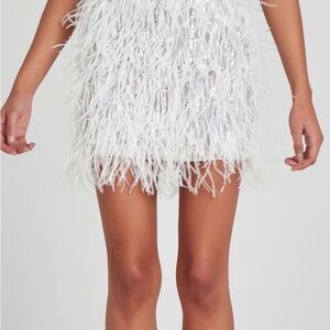 NADINE MERABI White Feathered Mini Dress